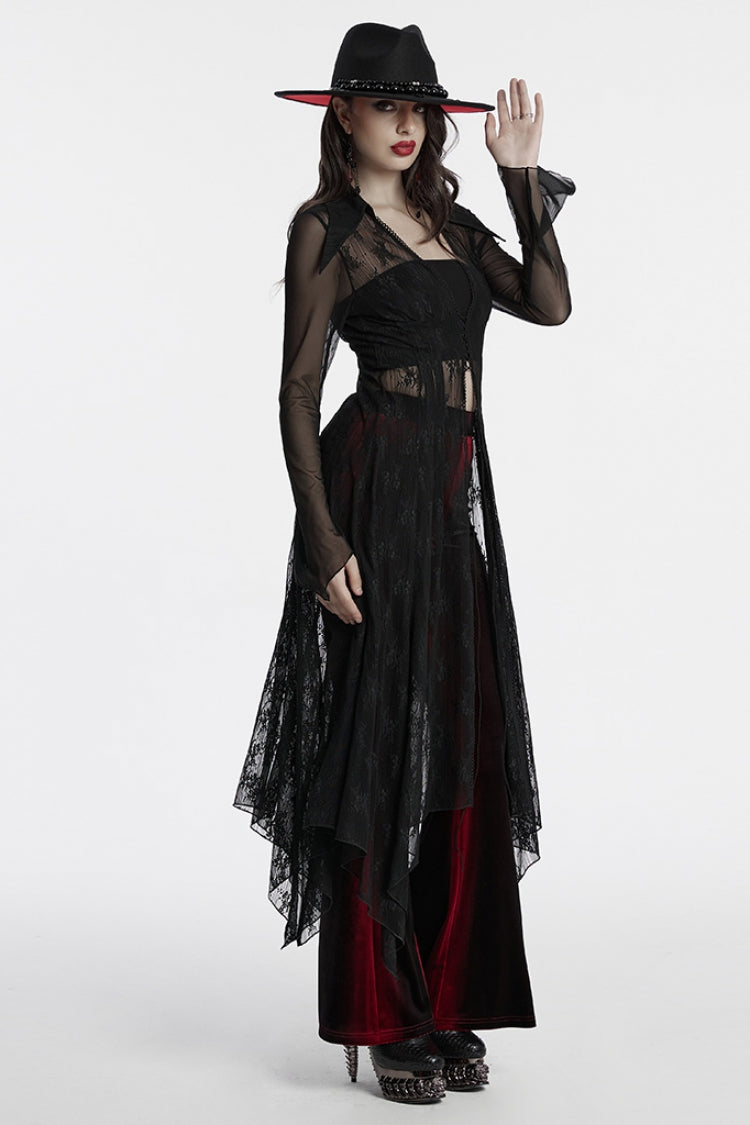 Black V Collar Long Sleeves Lace Sheer Women's Gothic Cardigan Coat - Product - 4