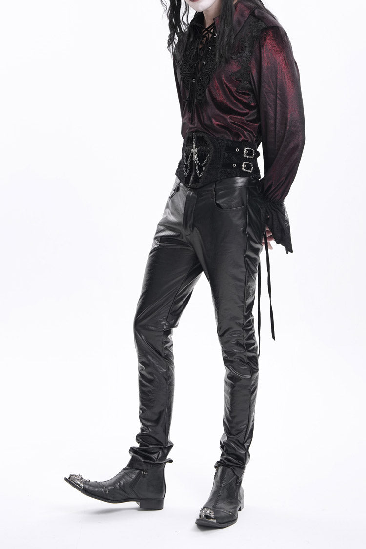 Black Faux Leathet Button Men's Gothic Pants - Product - 11