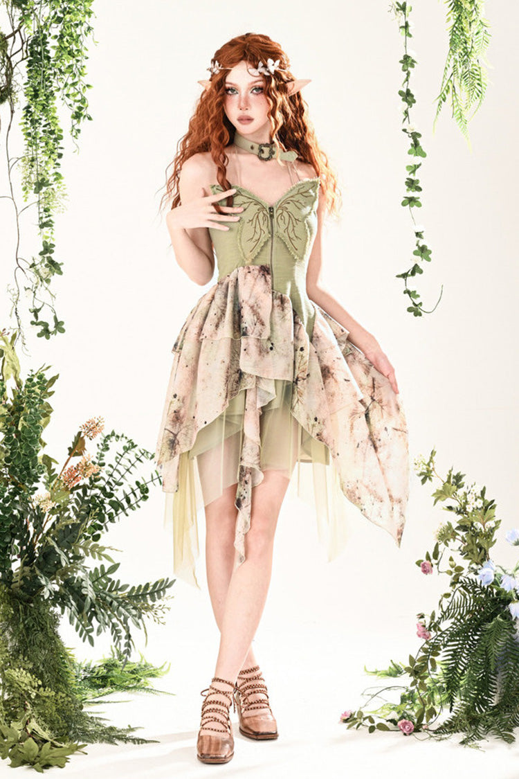Green [Forest Wandering] 3D Butterfly Embroidery Lace Irregular Sweet Lolita Jsk Dress - Product - 4
