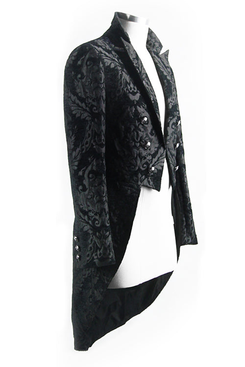Black Gothic Jacquard Mens Coat With Slit - Product - 5