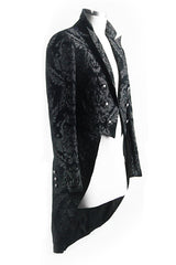 Black Gothic Jacquard Mens Coat With Slit - Product - 5