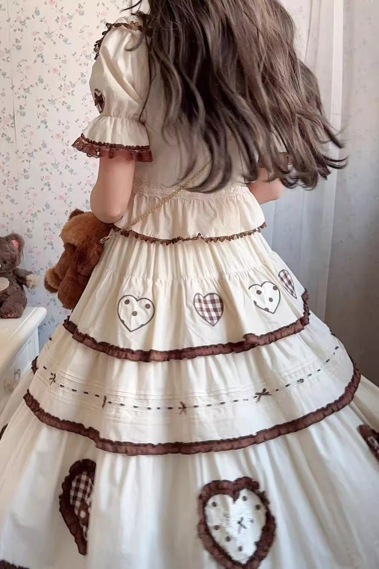 Ivory [Lovely Heart] Triple-Layered Ruffle Embroidery Bowknot Sweet Elegant Lolita Skirt - Product - 8