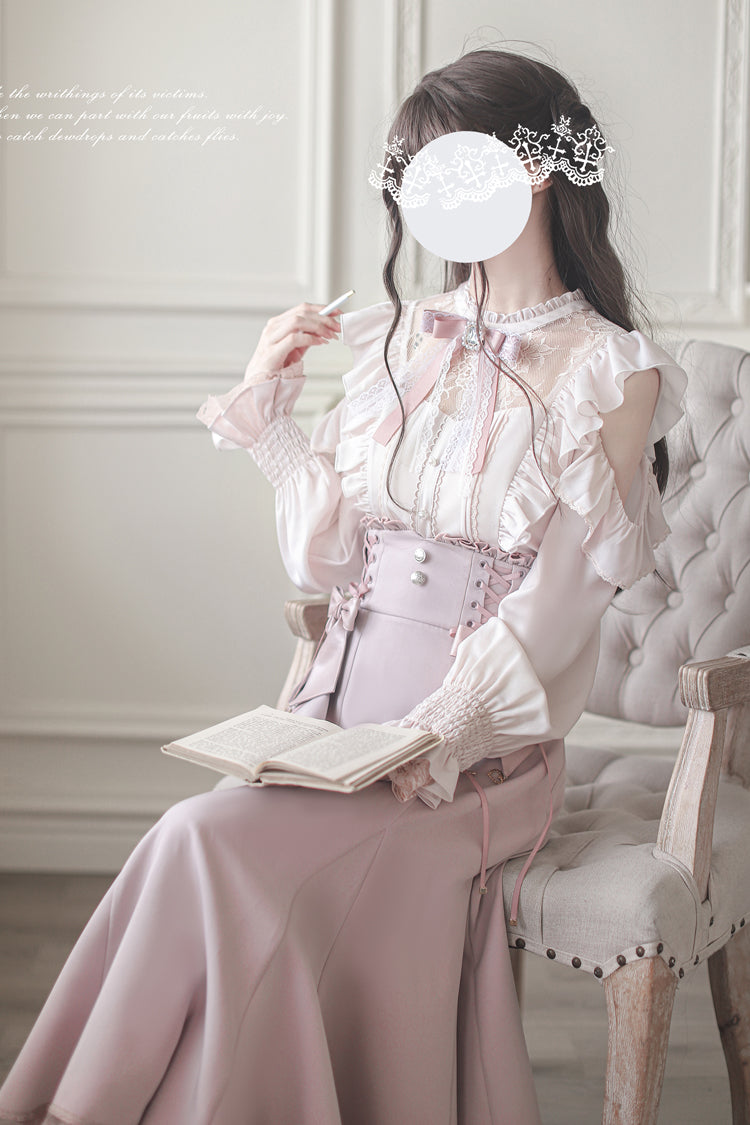 Pink Ruffle Bowknot Slim Sweet Elegant Lolita Fishtail Skirt Dress - Product - 12
