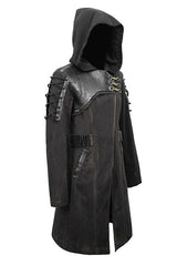 Brown Hooded Denim Tattered Long Mens Punk Coat - Product - 6
