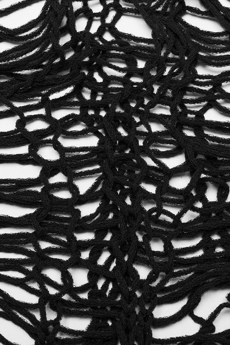 Black Long Sleeves Hollow Sheer Ripped Women's Steampunk Knitted Sweater - Product - 5