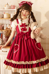 Wine Love Heart Shape Pockets Bowknot Classic Lolita Jsk Dress - Product - 4