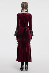 Red Long Sleeves Floral Embroidery Stitching Lace Women's Gothic Gown Dress - Product - 3