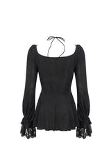 Black Ruffled Lace Splice Women's Gothic Shirt - Product - 9