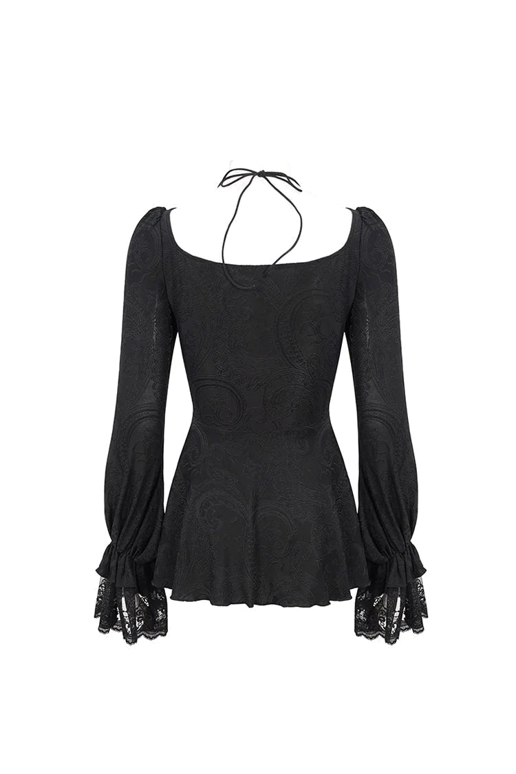 Black Ruffled Lace Splice Women's Gothic Shirt - Product - 9