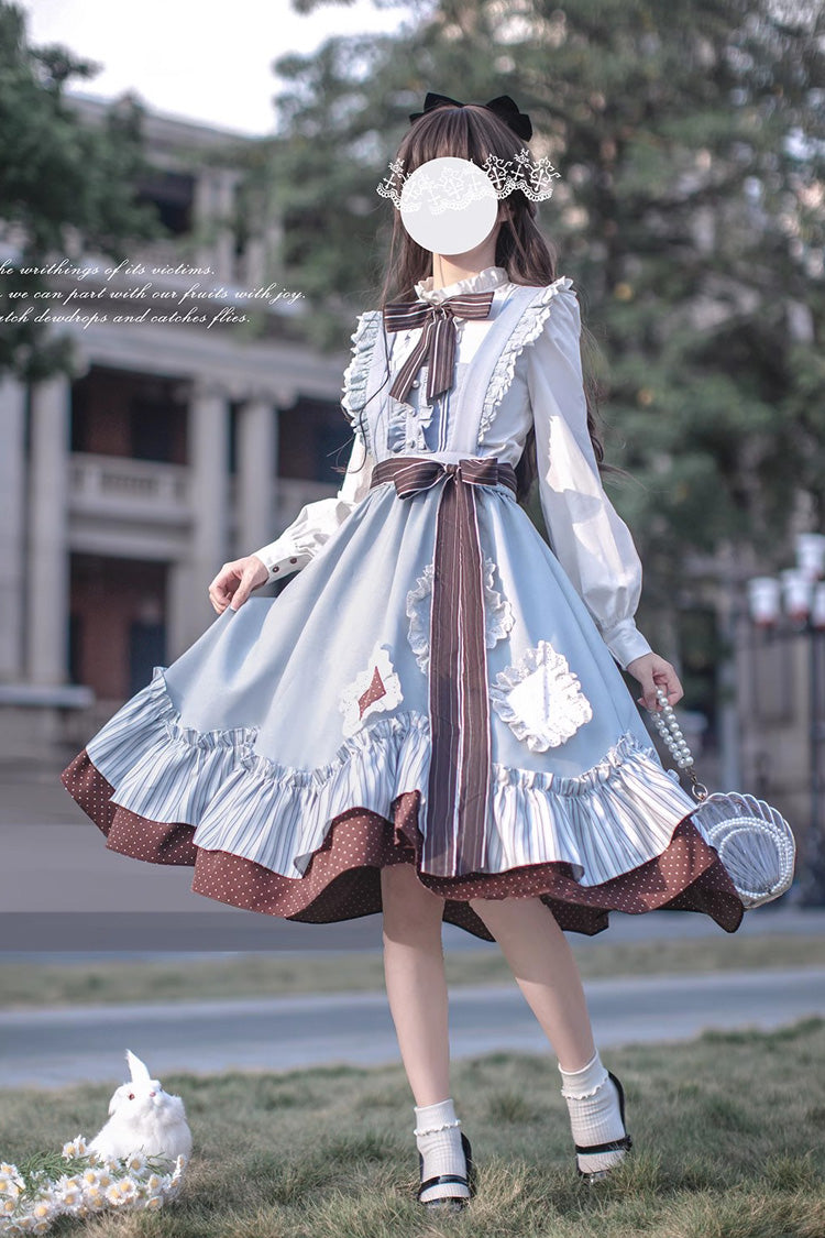 Blue/Brown [Magic Vocal Club] Ruffle Bowknot Sweet College Style Elegant Lolita Jsk Dress - Product - 3