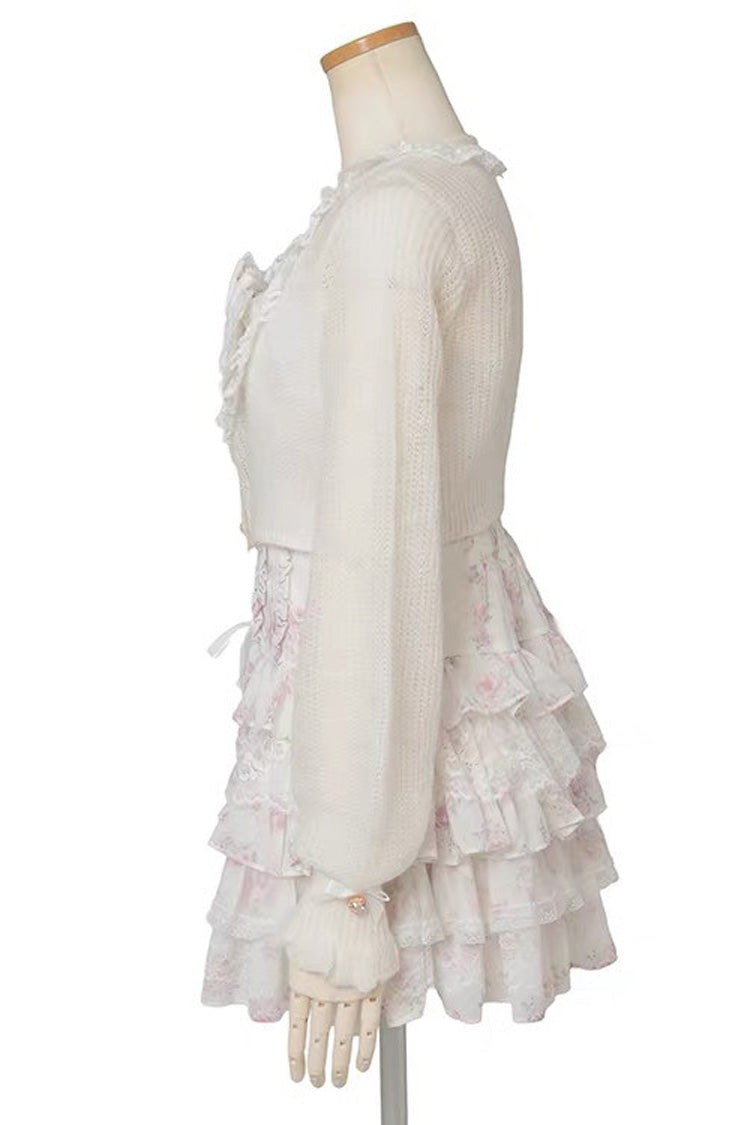 Jirai Kei Long Sleeves Multi-Layered Printed Ruffled Bow Sweet Dress 3 Colors - Product - 14