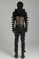 Black Stand Collar Hooded Cutout Men's Punk Jacket - Product - 4