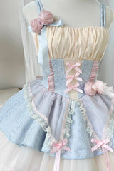 Blue/Pink Rose Peach Wine Sleeveless Multi-layer Ballet Style Sweet Lolita Jsk Dress - Product - 14