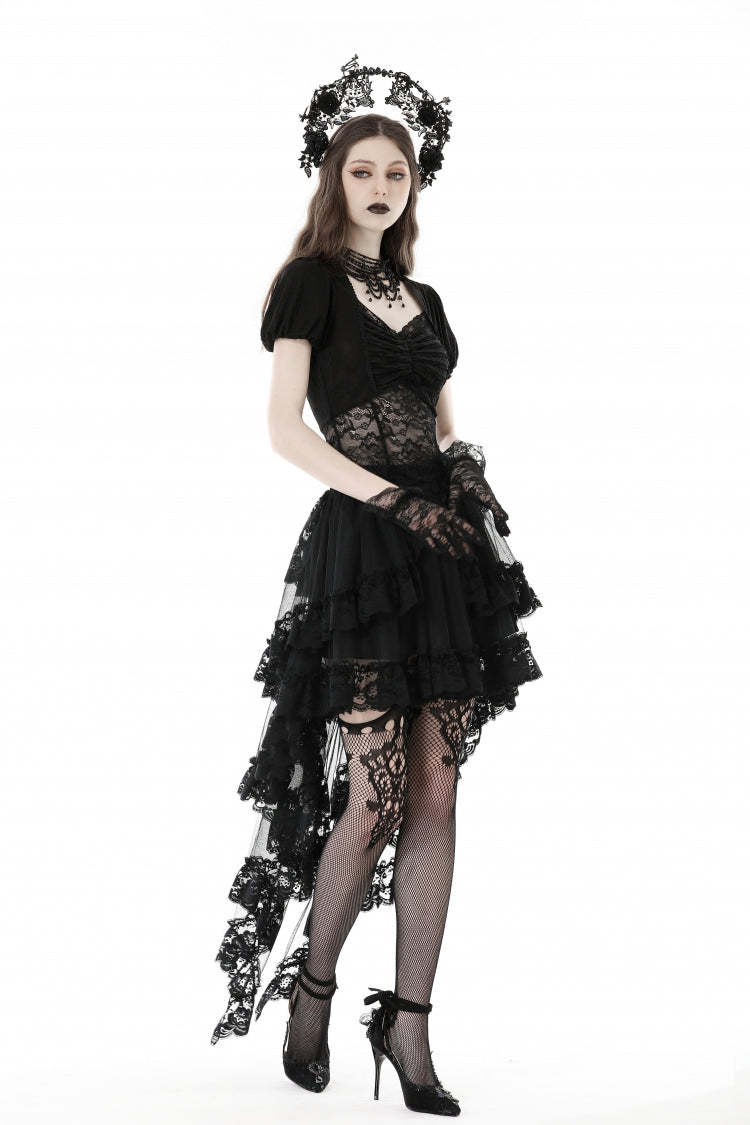 Black Multi-Layered Ruffled Lace Irregular Women's Gothic Swallow Tail Skirt - Product - 11
