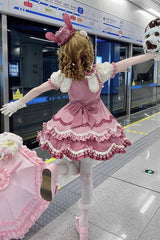 Pink [Bunny Parfait] Short Sleeves Multi-Layered Ruffle Bowknot Sweet Lolita Dress - Product - 6