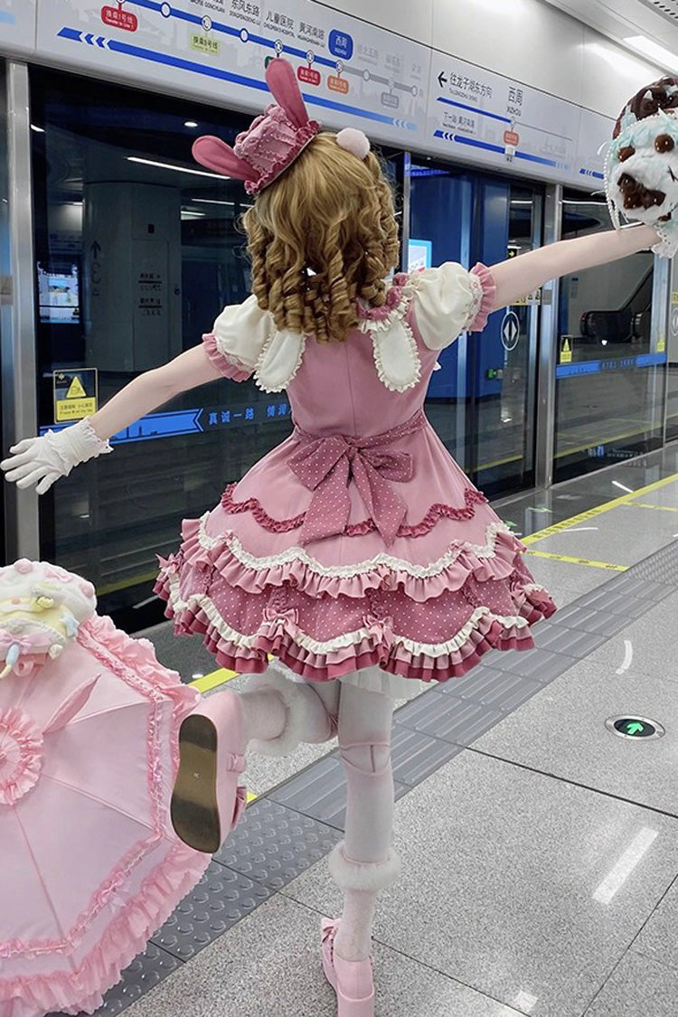 Pink [Bunny Parfait] Short Sleeves Multi-Layered Ruffle Bowknot Sweet Lolita Dress - Product - 6