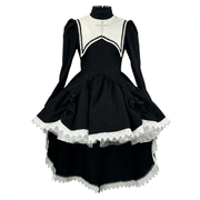 Black Gothic Ruffled Lolita Dress with Cross and Lace Trim