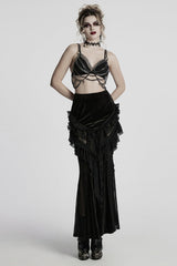 Black Ruffle Stitching Lace Women's Gothic Fishtail Skirt - Product - 4