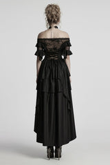 Black Off Shoulder Ruffle Sheer Women's Gothic High/low Prom Dress - Product - 3