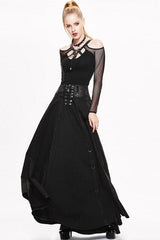 Black Torn Multiple Wearing Leather Waistband Punk Rock Flowing Long Womens Half Skirt - Product - 2