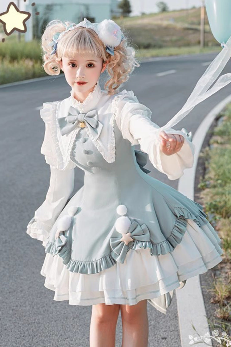 Magisch meisje met lange mouwen, meerlaagse ruches en strik, zoete prinses (alleen jurk) detailweergave 5