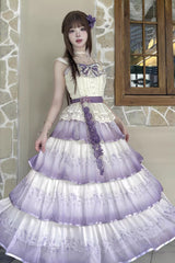 Purple [Lilac Thoughts] Sleeveless Gradient Multi-Layered Print Ruffle Bowknot Lace Sweet Lolita Dress Set - Product - 6