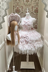 Pink [Sakura Dream Romance] Sleeveless Multi-Layered Ruffled Hanayome Bow Lace Sweet Princess Lolita Jsk Dress - Product - 10