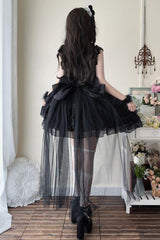 Black [From Broken Wings to Rebirth] Sleeveless Multi-Layered Ruffle Bowknot Lace-Up Gothic Ballet Lolita Jsk Dress - Product - 7