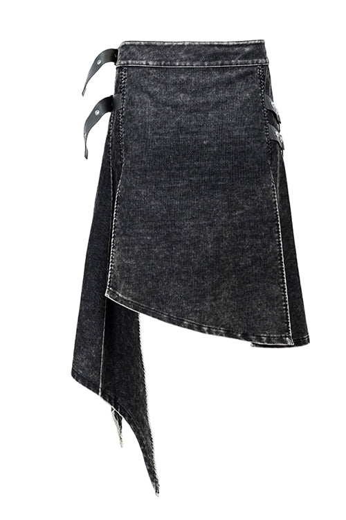 Black Band Metallic Nailed Punk Rock Worn Corduroy Wrapped Mens Skirt With Loops - Product - 5