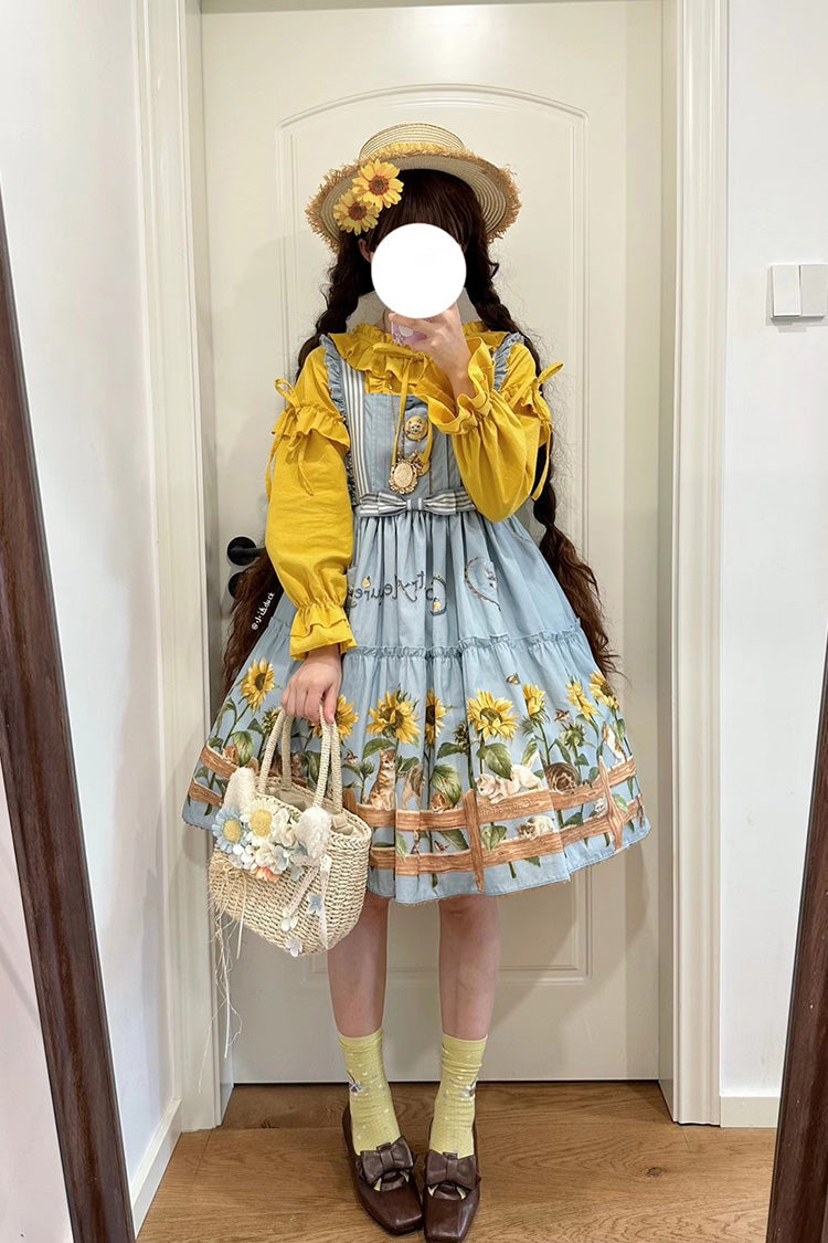 Cat and Sunflower Print Bowknot Sweet Lolita Jsk Dress 2 Colors - Product - 10