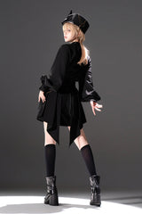 Black [Will of the Rose] Round Collar Long Sleeves Asymmetric Gothic Vintage Elegant Knight Prince Ouji Lolita Blouse Shorts Set - Product - 6