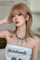 Chestnut Linen Wolf Cut Samurai Style Clavicle‑Length Sweet Lolita Full Wig - Product - 5