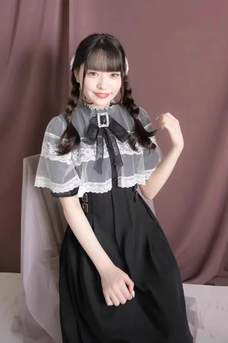 Sweet Short Sleeves Multi-Layered Lace Slim Jirai Kei Lolita Dress 4 Colors - Product - 10