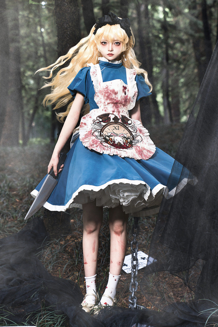 Blue [Dark Fairy Tale Alice] Long Sleeves Ruffle Gothic Lolita Dress - Product - 4