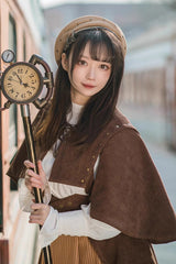 Brown Sleeveless Punk Lolita Shawl Cloak - Product - 5