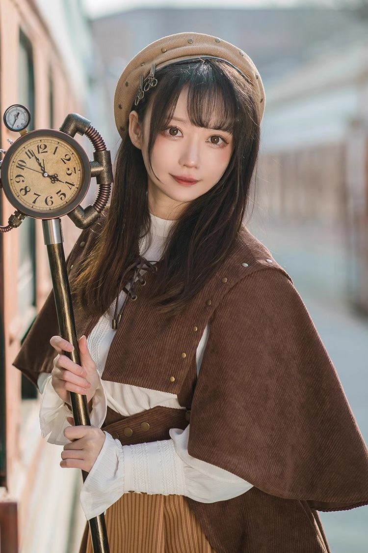 Brown Sleeveless Punk Lolita Shawl Cloak - Product - 5