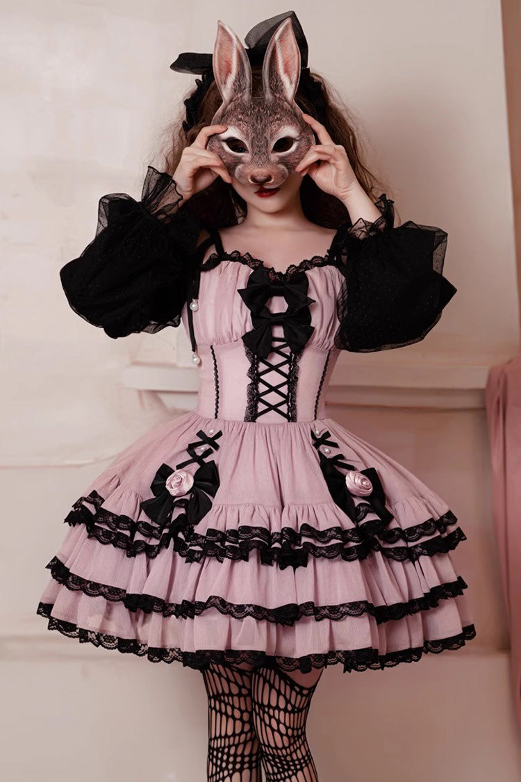 Black/Purple Dance Music Long Sleeves Multi-layer Ruffle Bowknot Sweet Princess Lolita Dress - Black/Purple - 1
