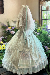 [The Glass Ball of Misty Isle] Multi-Layered Ruffled Hanayome Embroidered Sweet Plus Size Lolita Dress Set 5 Colors (White, Yellow, Purple, Green, Pink) - Product - 3