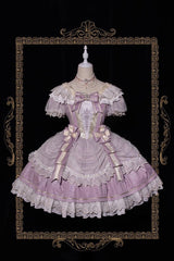 Purple [Girls' Day] Short Sleeves Multi-Layered Ruffle Bowknot Lace Sweet Lolita Dress 2 Versions - Purple - 9