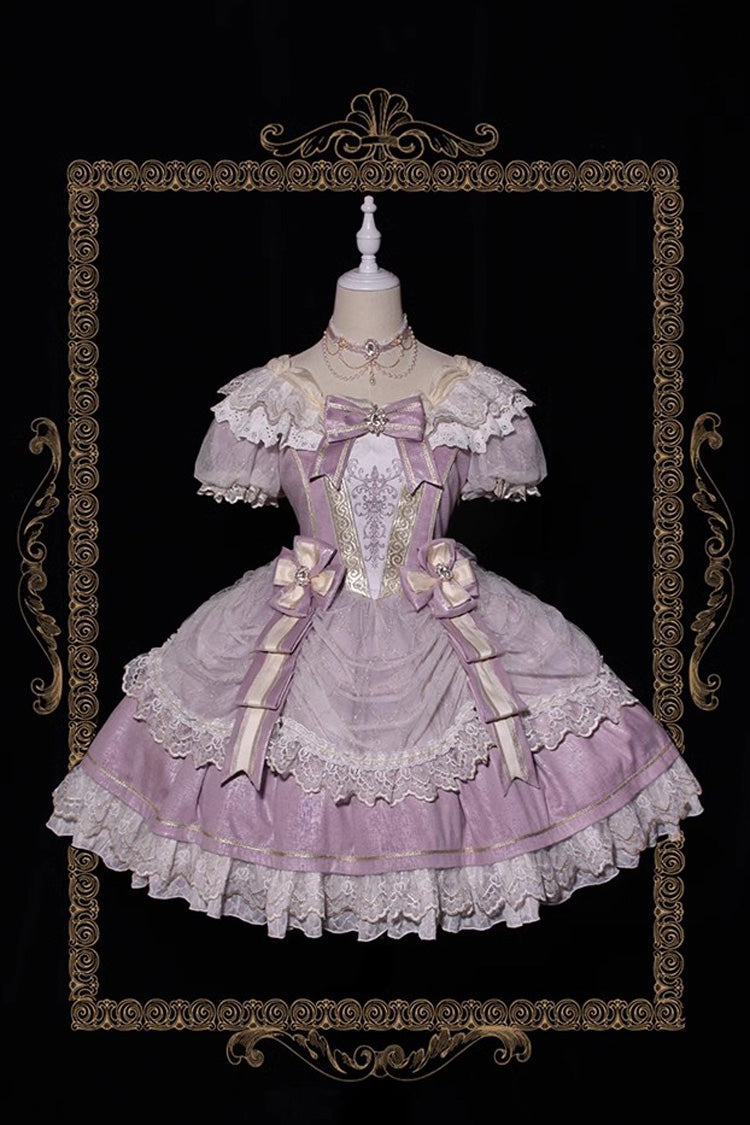 Purple [Girls' Day] Short Sleeves Multi-Layered Ruffle Bowknot Lace Sweet Lolita Dress 2 Versions - Purple - 9