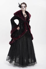 Red Long Sleeves Floral Embroidery Women's Gothic Fluffy Coat - Product - 9