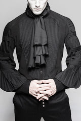 Black Stripes Long Sleeves Print Mens Gothic Blouse With Necktie - Black - 1