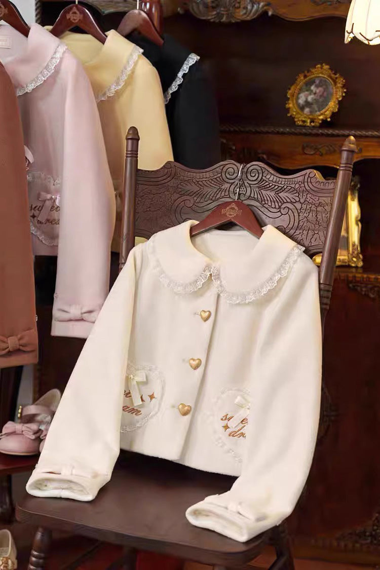 [Creamy Dream Whisper] Doll Collar Long Sleeves Bow Lace Short Sweet Lolita Coat 3 Colors - Product - 3