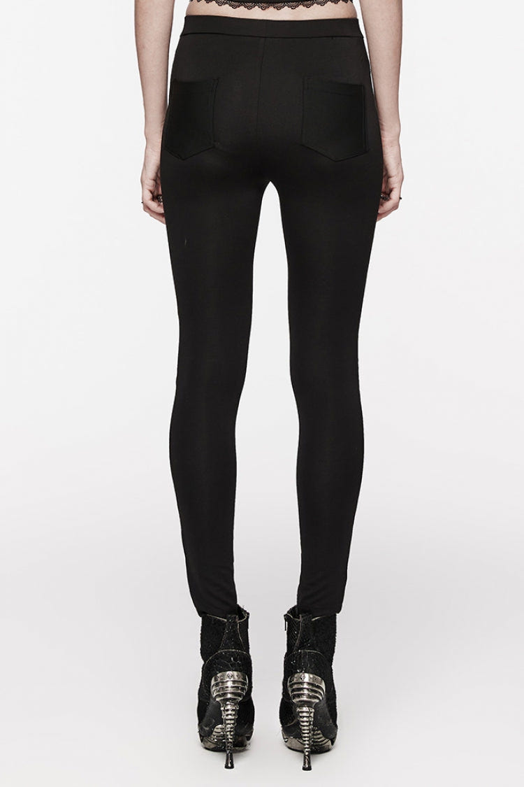 ブラック 花柄 透かし 切り替え レース スリム レディース ゴシック Leggings 商品画像