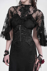 Black Batwing Beaded Lace-Up Zipper Women's Underbust Corset - Product - 4