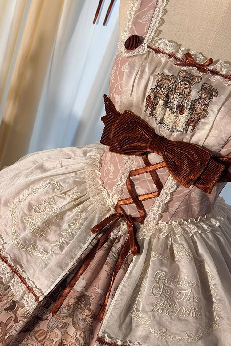 [Castle Bear] Sleeveless Print Ruffle Bowknot Lace Sweet Lolita Jsk Dress 4 Colors - Pink - 12