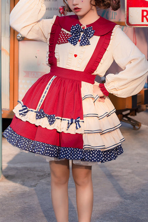 Red Multi-Layer Ruffled High Waist Sweet Lolita JSK Dress - Red - 1