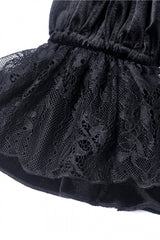 Black V-neck Long Sleeves Ruched Ruffled Lace Women's Lolita Gothic Velvet Dress - Product - 15