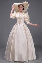 Champagne European Court Short Sleeves Sweet Vintage Princess Victorian Dress - Product - 4