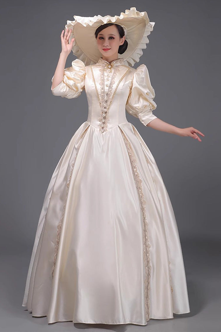 Champagne European Court Short Sleeves Sweet Vintage Princess Victorian Dress - Product - 4